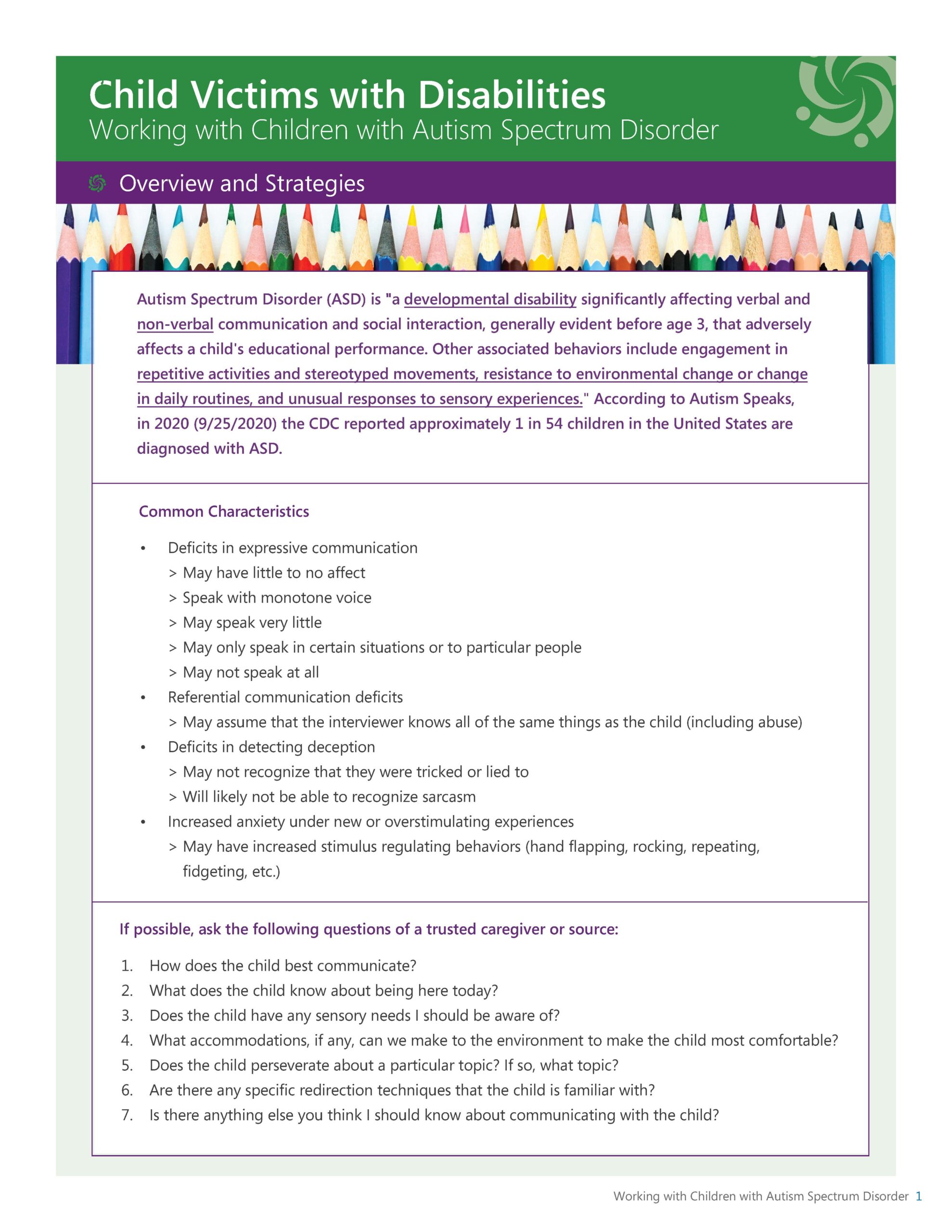 Child Victims with Disabilities ASD: Overview and Strategies