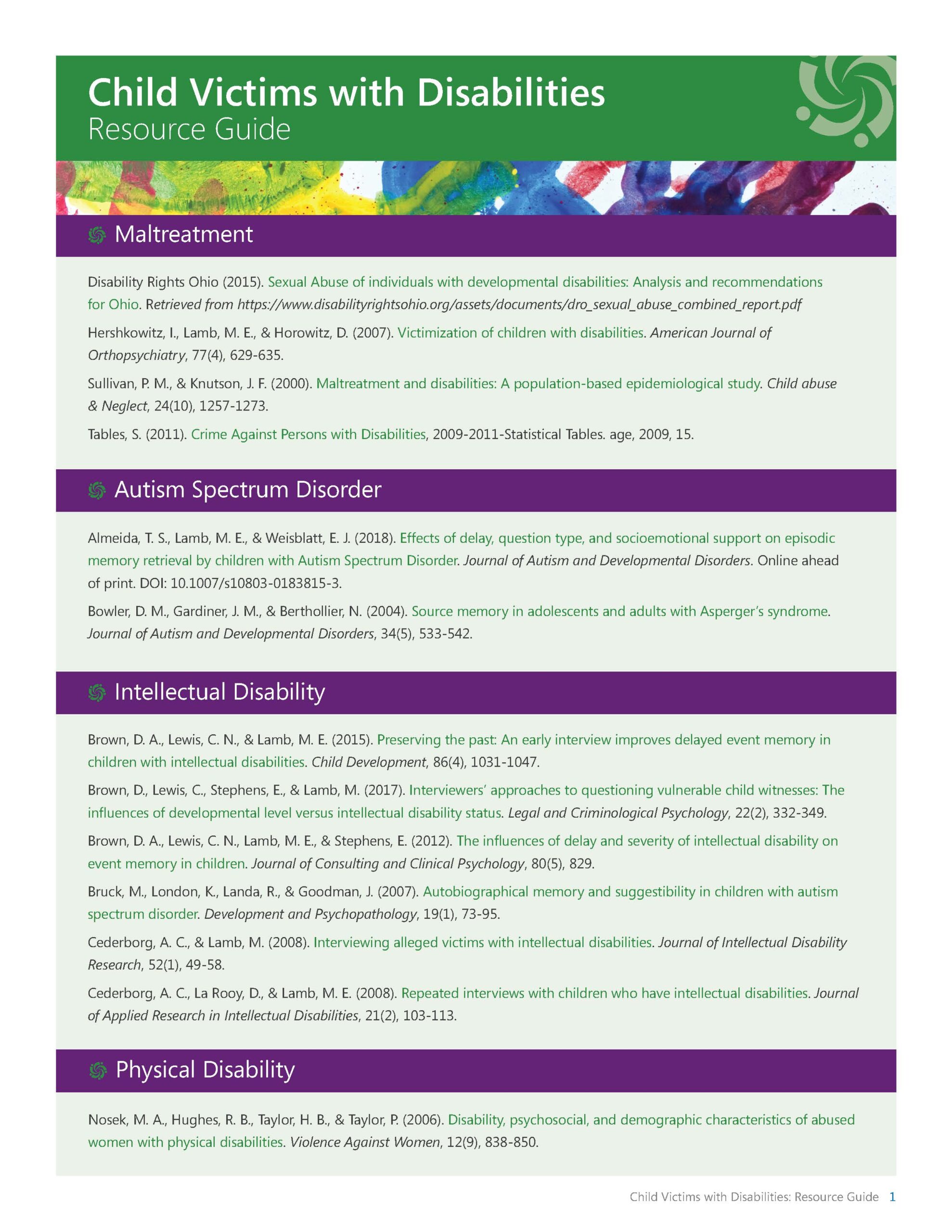 Child Victims with Disabilities: Resource Guide
