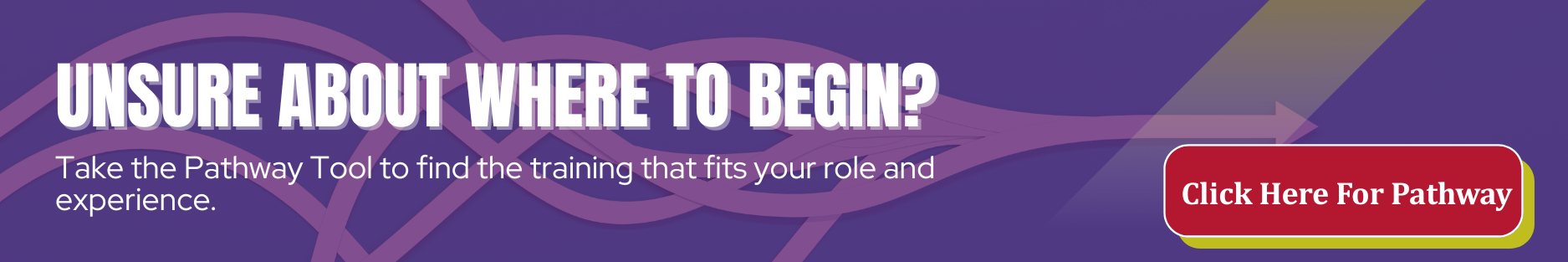 Banner Button that says: Unsure about where to start? Take a brief survey to find the training that fits your role and experience